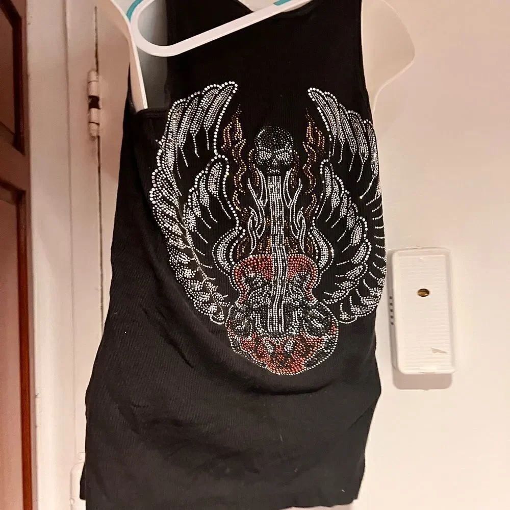 Tank Top rock in roll wings beaded crystal sequin gems stones guitar